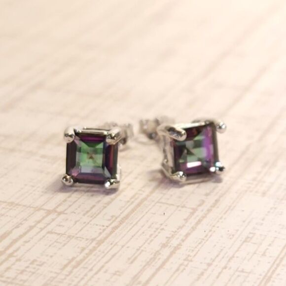 Mystic Gemstone Square Stud Earrings - Picture 1 of 8